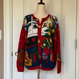 Alexandra Bartlett Red and Blue Holiday Cardigan